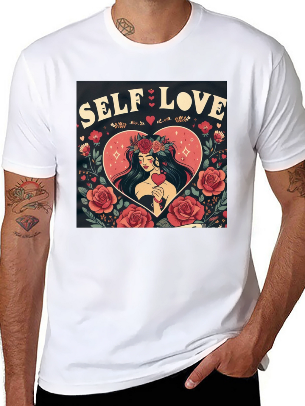 Self Love Graphic Tee Heart & Rose Design