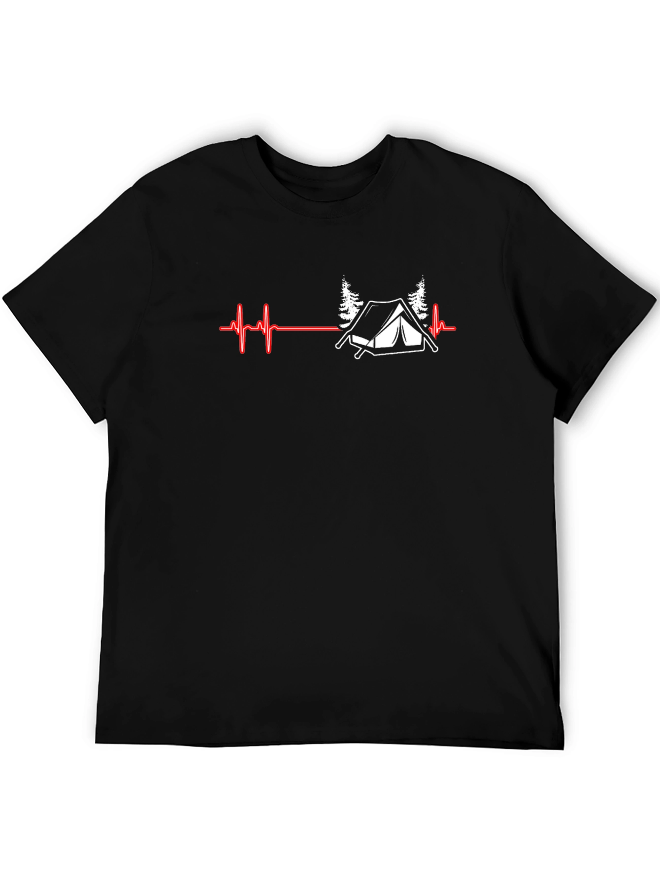 Camping Heartbeat Graphic T-Shirt - Black
