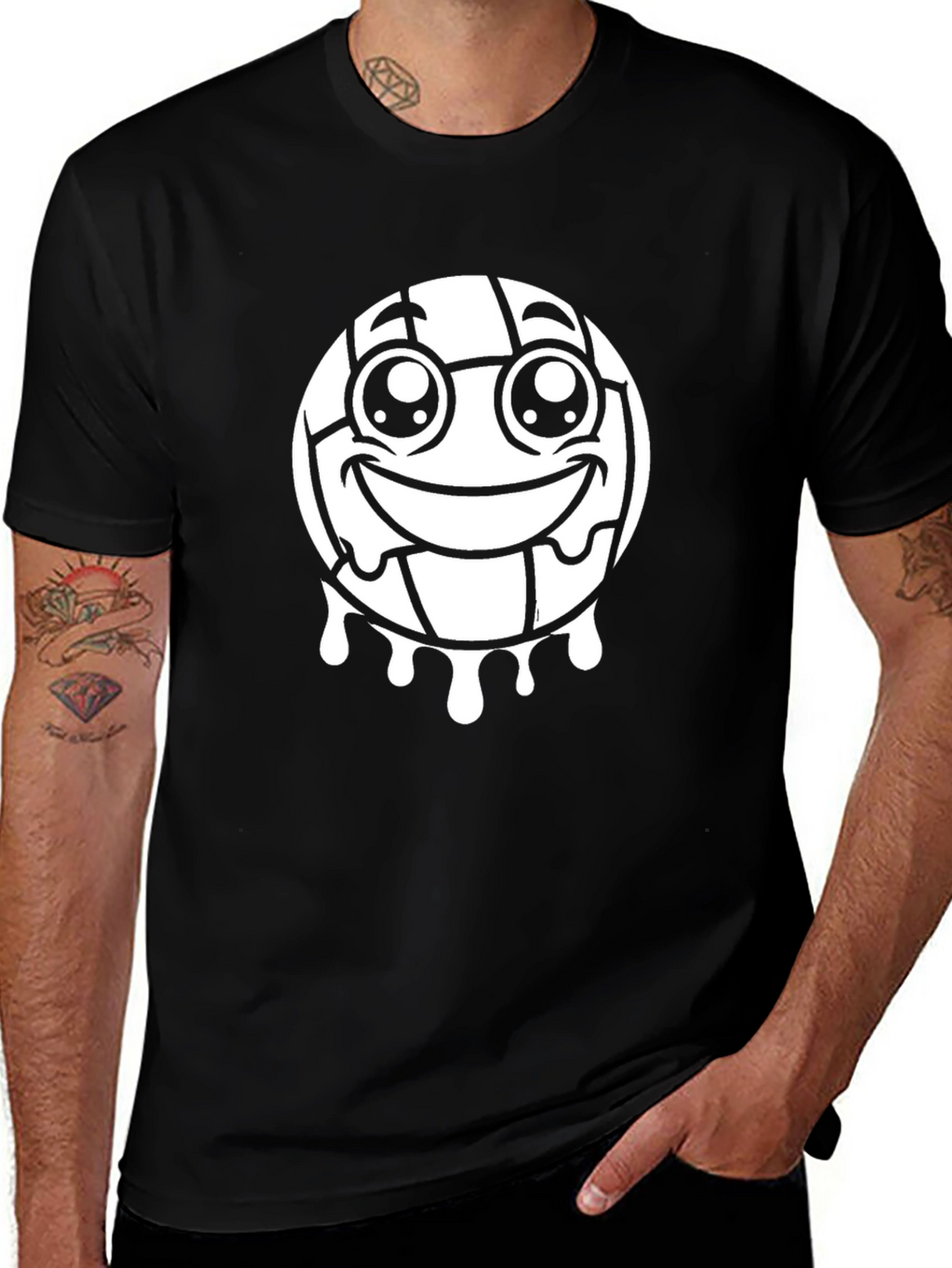 Funny Volleyball Smiley Face Black T-Shirt
