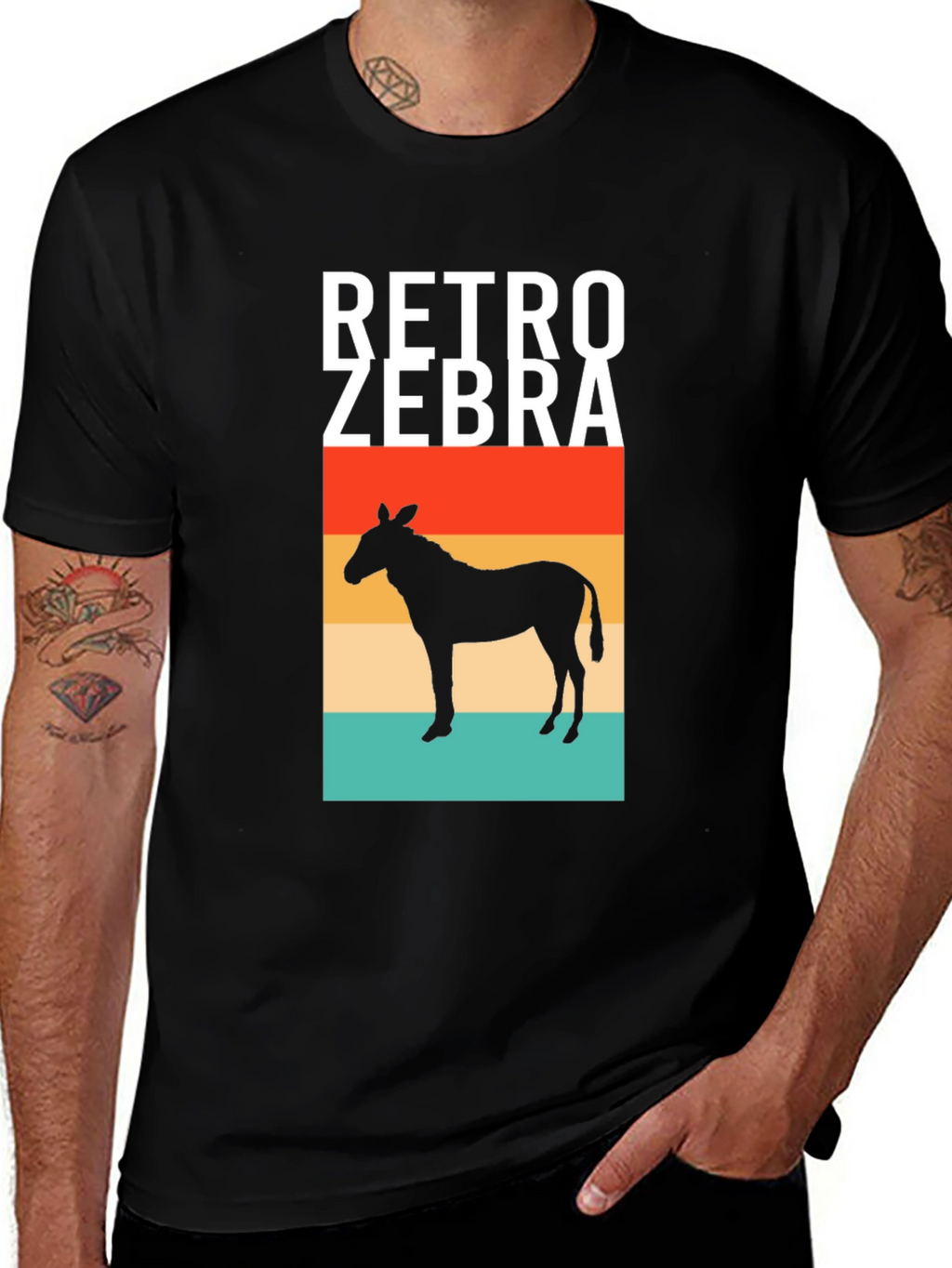 Retro Zebra Silhouette Graphic Tee - Mens Black T-Shirt