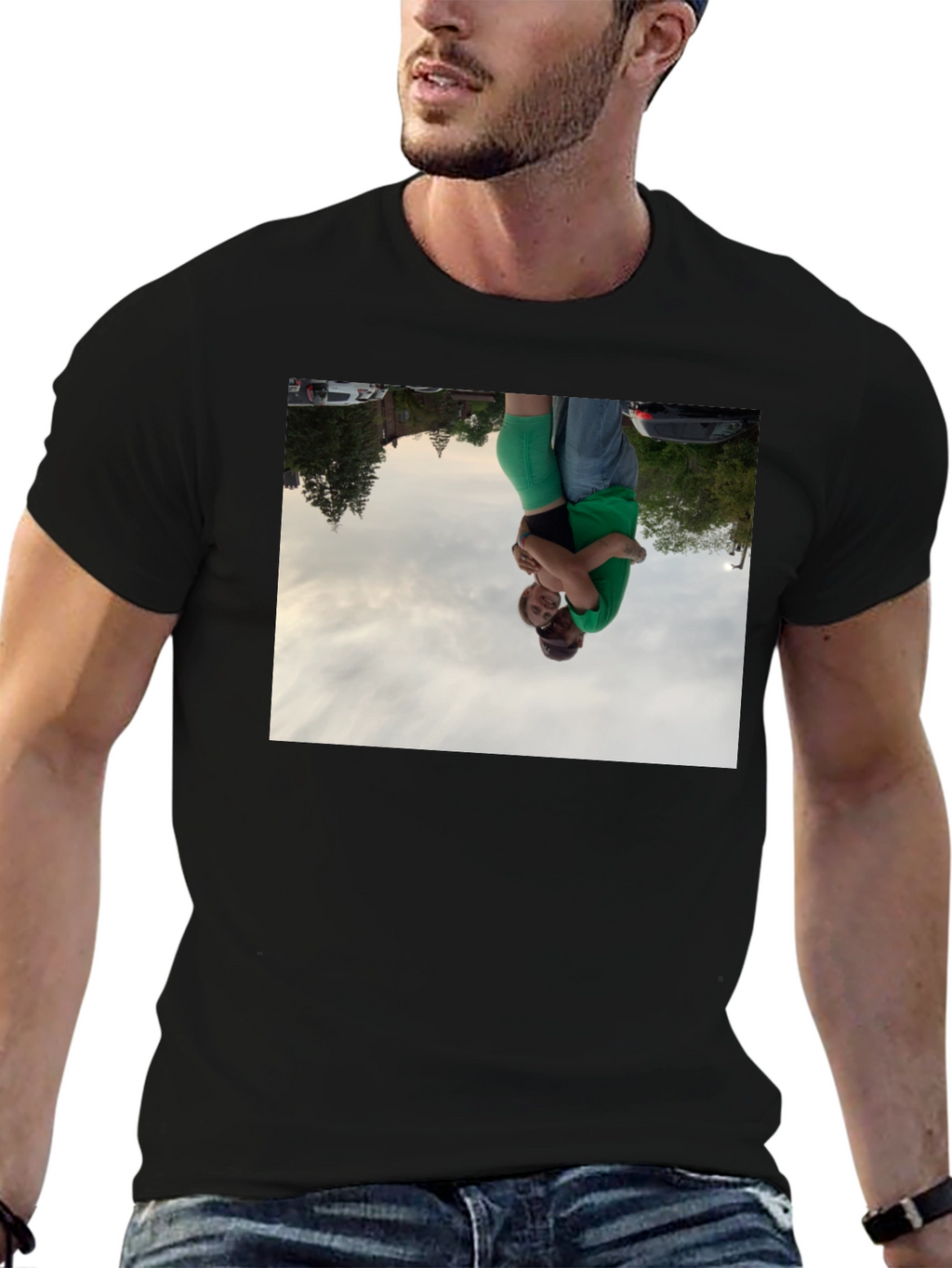 Novelty Black T-Shirt with Photo Print