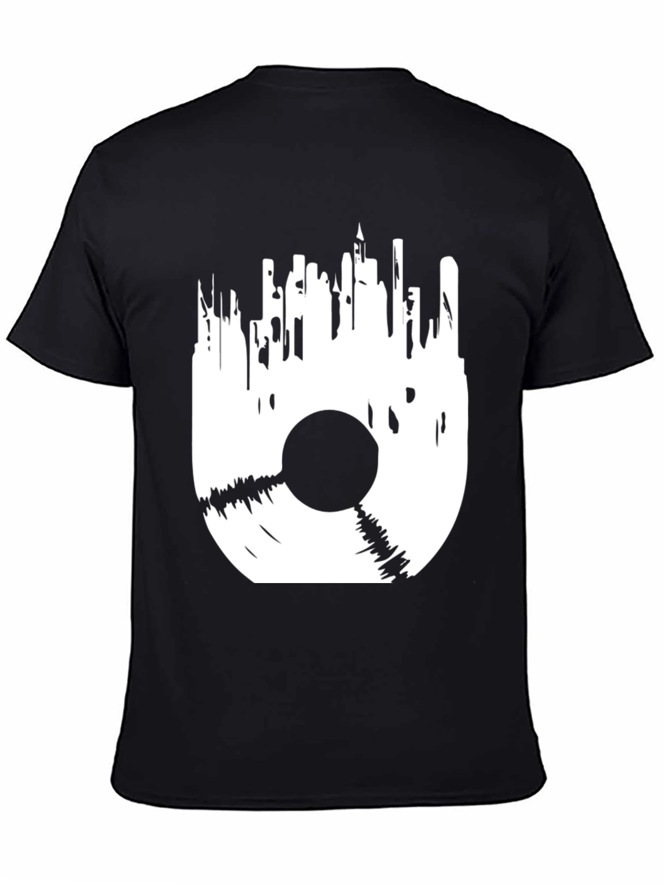 Vinyl Cityscape Graphic Tee - Black Cotton Blend
