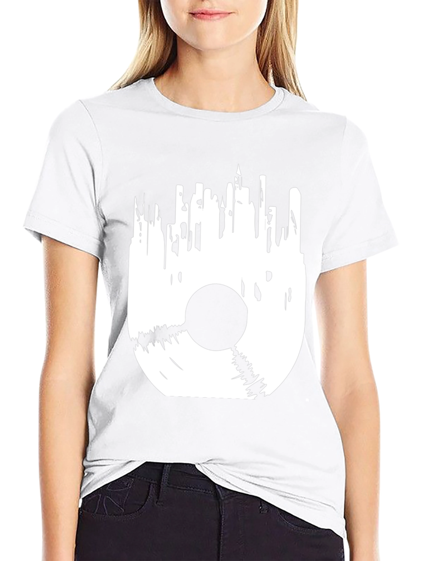 Vinyl Cityscape Graphic Tee - Black Cotton Blend