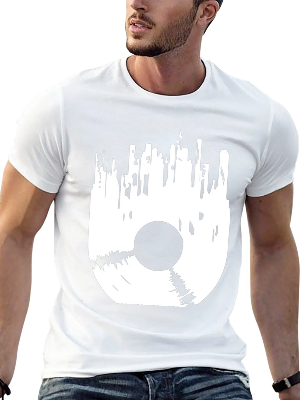 Vinyl Cityscape Graphic Tee - Black Cotton Blend