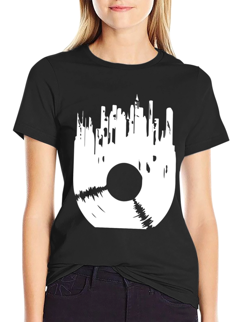 Vinyl Cityscape Graphic Tee - Black Cotton Blend