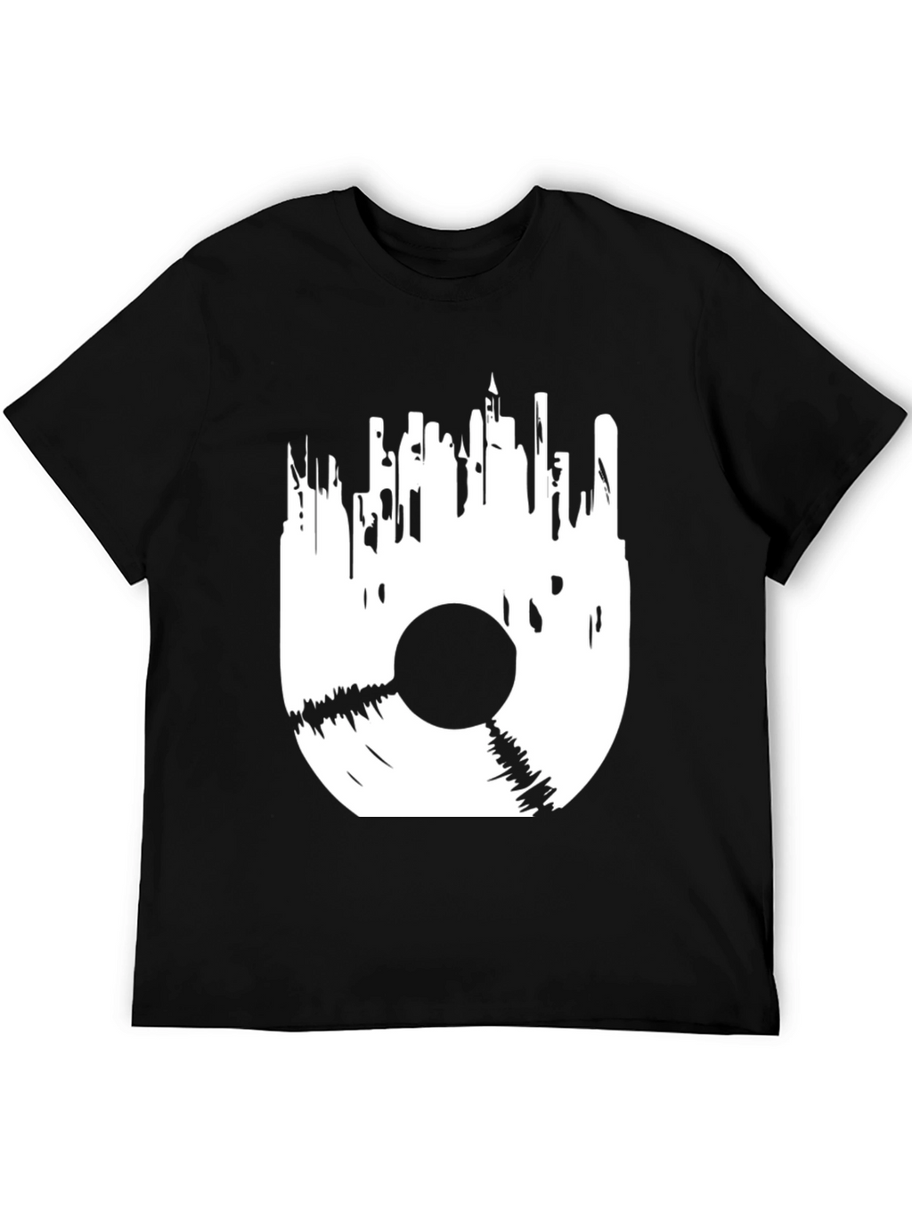 Vinyl Cityscape Graphic Tee - Black Cotton Blend