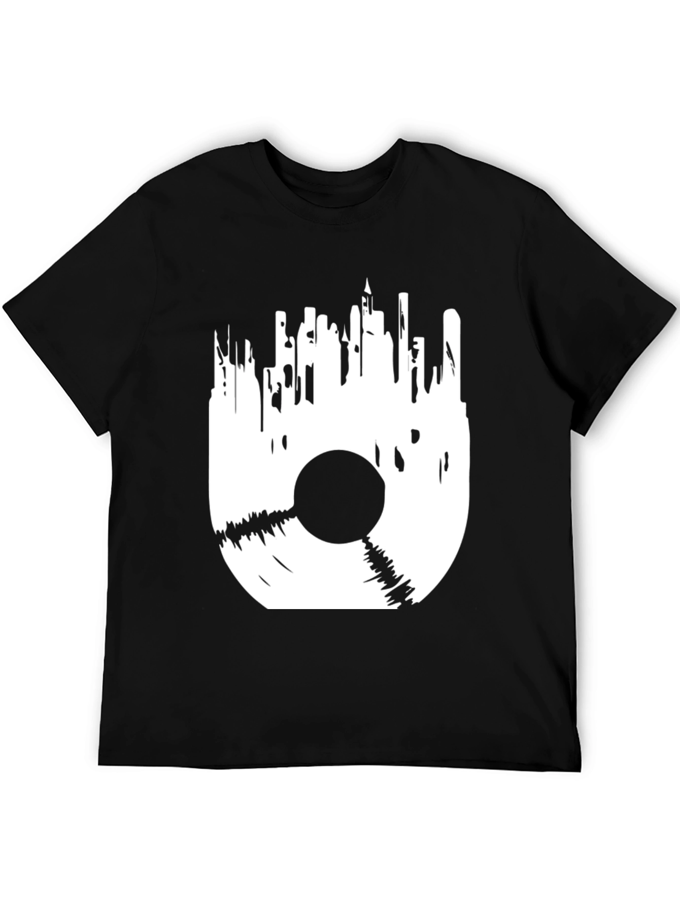 Vinyl Cityscape Graphic Tee - Black Cotton Blend