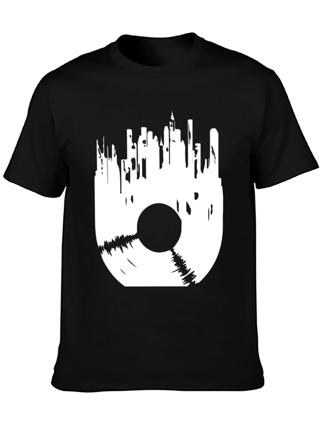 Vinyl Cityscape Graphic Tee - Black Cotton Blend