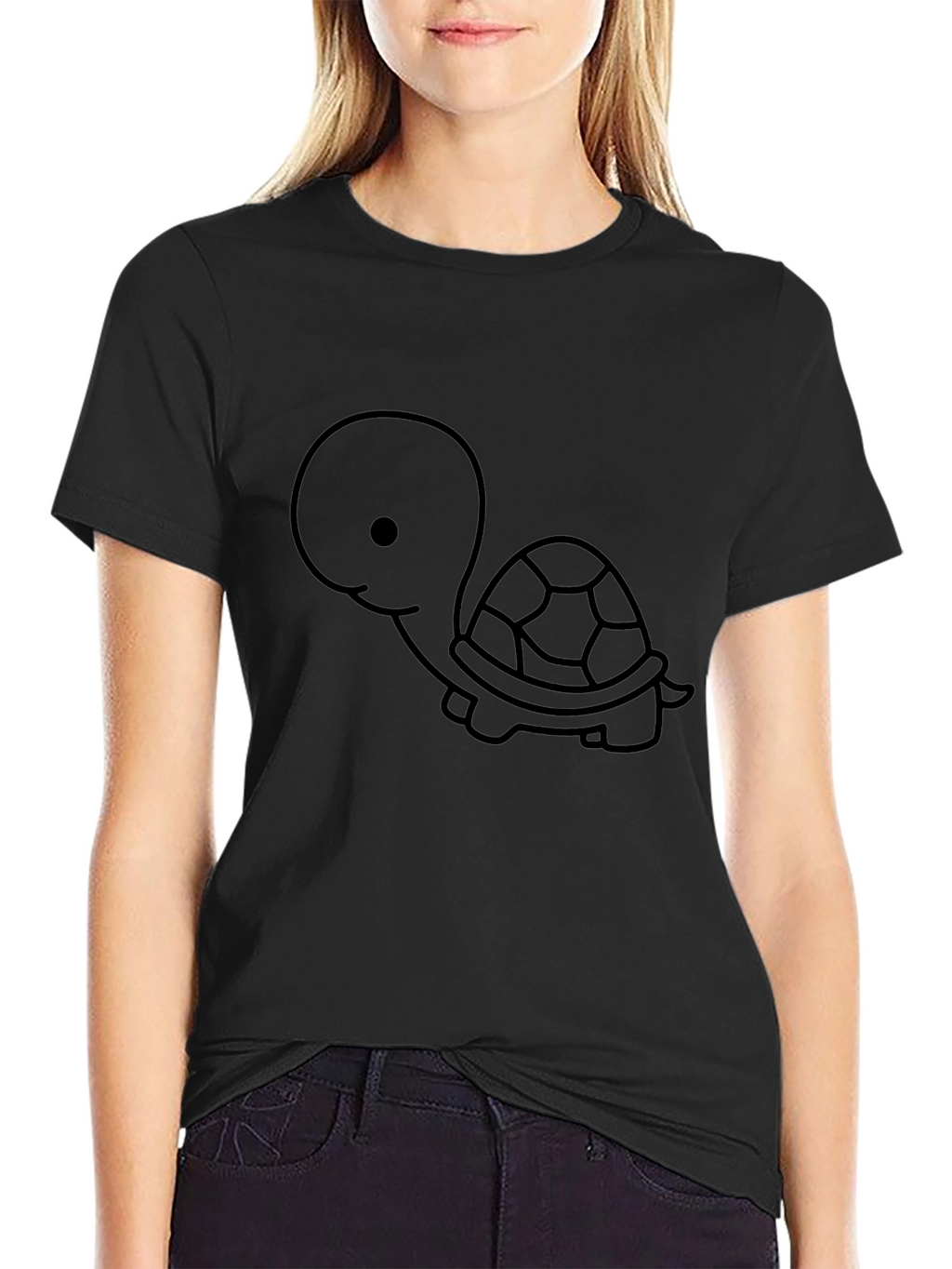 Cute Turtle Graphic Tee - Black Cotton Shirt