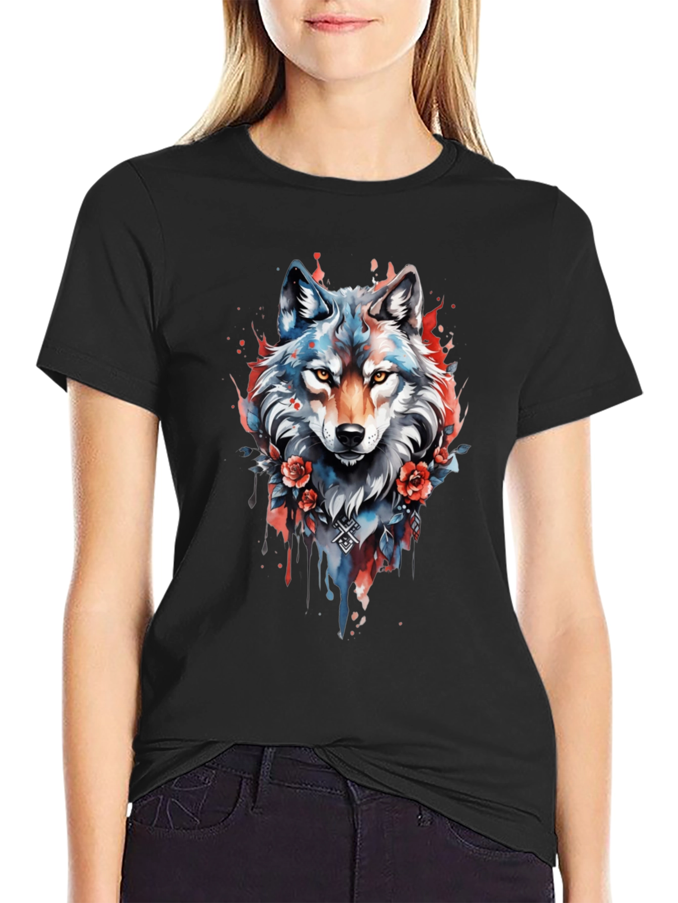 Wolf Graphic Tee - Artistic Watercolor Style