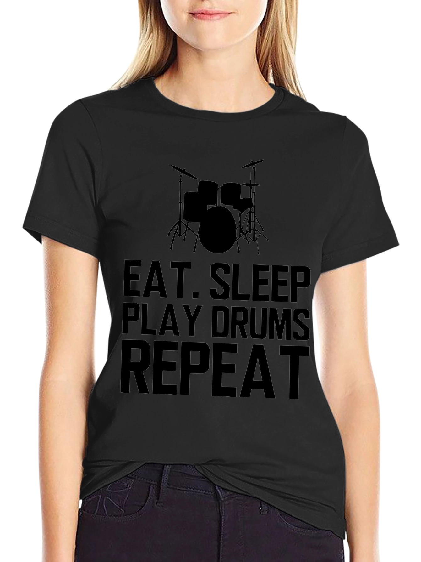 Eat Sleep Play Drums Repeat Black T-Shirt