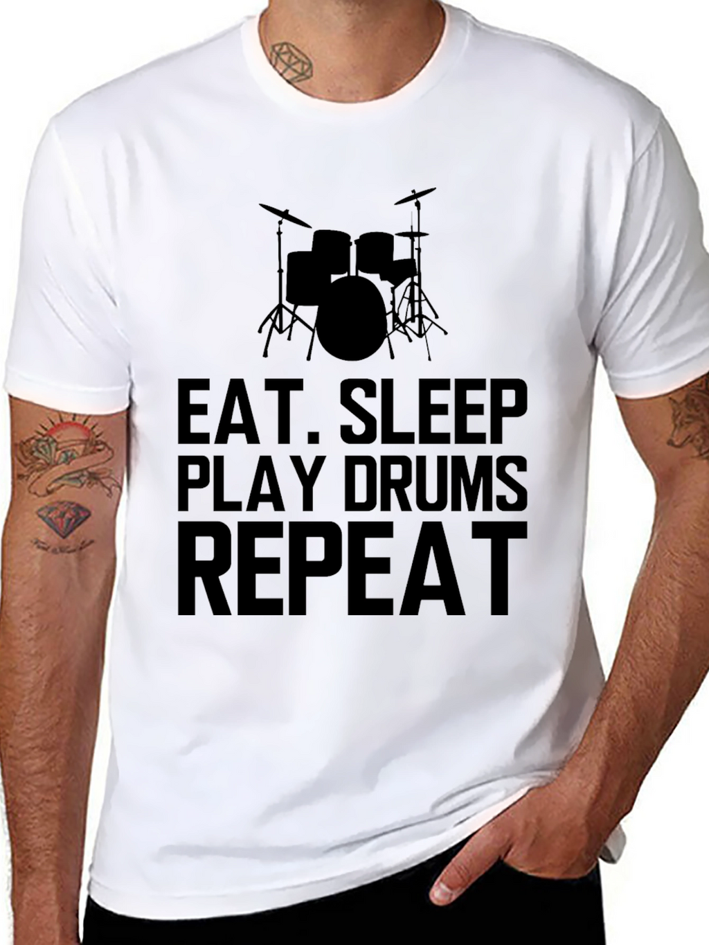 Eat Sleep Play Drums Repeat Black T-Shirt