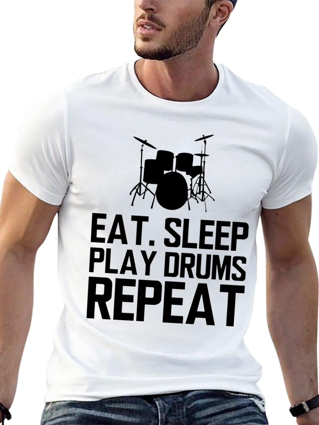 Eat Sleep Play Drums Repeat Black T-Shirt