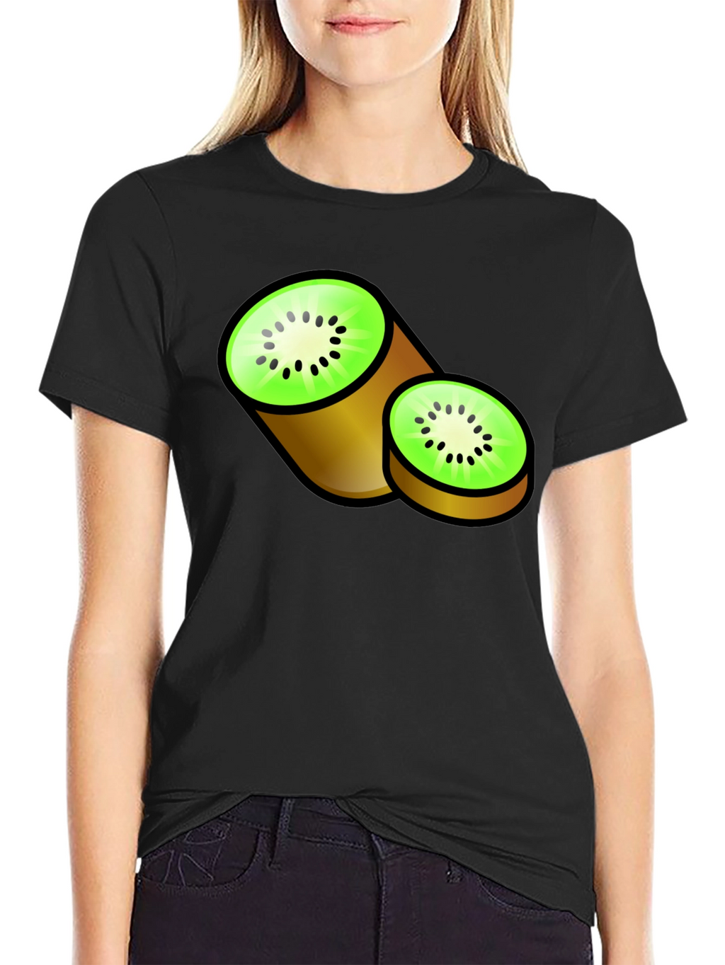 Kiwi Fruit Graphic Black T-Shirt