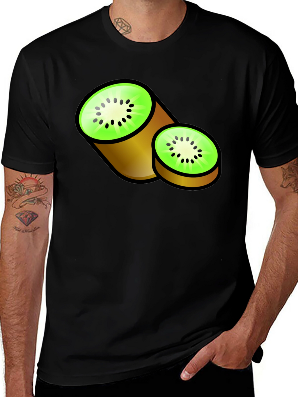 Kiwi Fruit Graphic Black T-Shirt