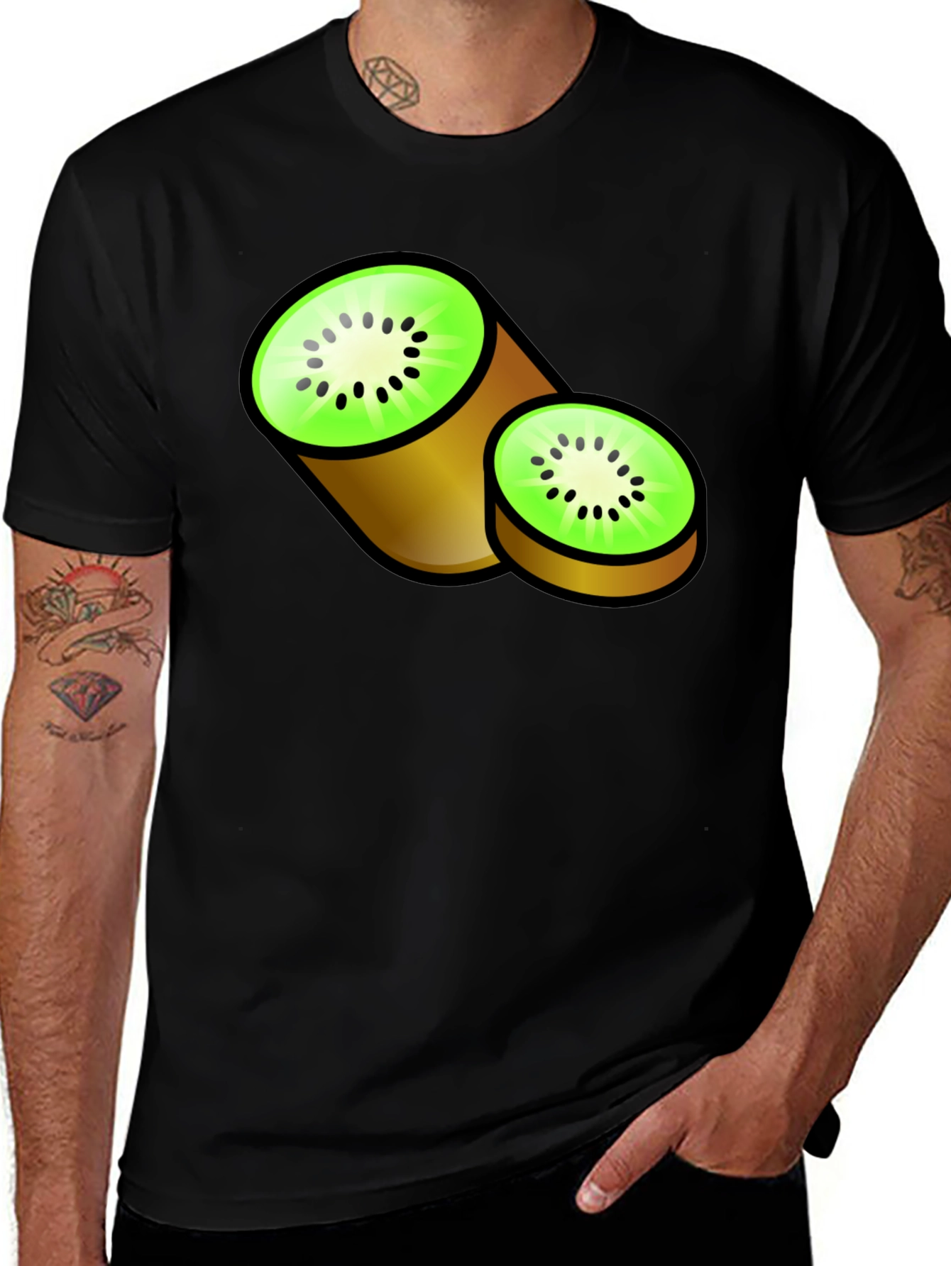 Kiwi Fruit Graphic Black T-Shirt