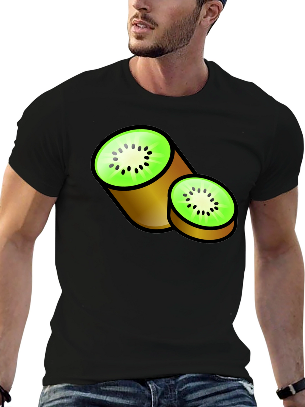 Kiwi Fruit Graphic Black T-Shirt