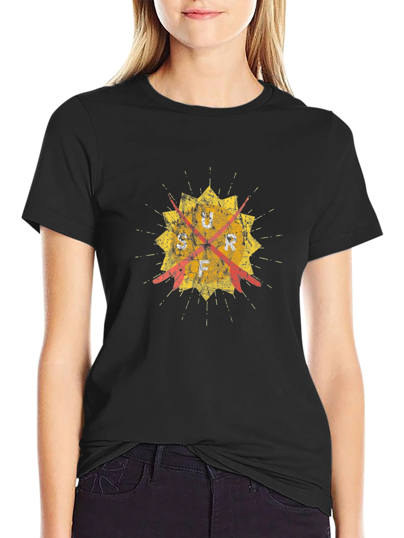 Distressed Graphic Tee - Retro Target Design - Black
