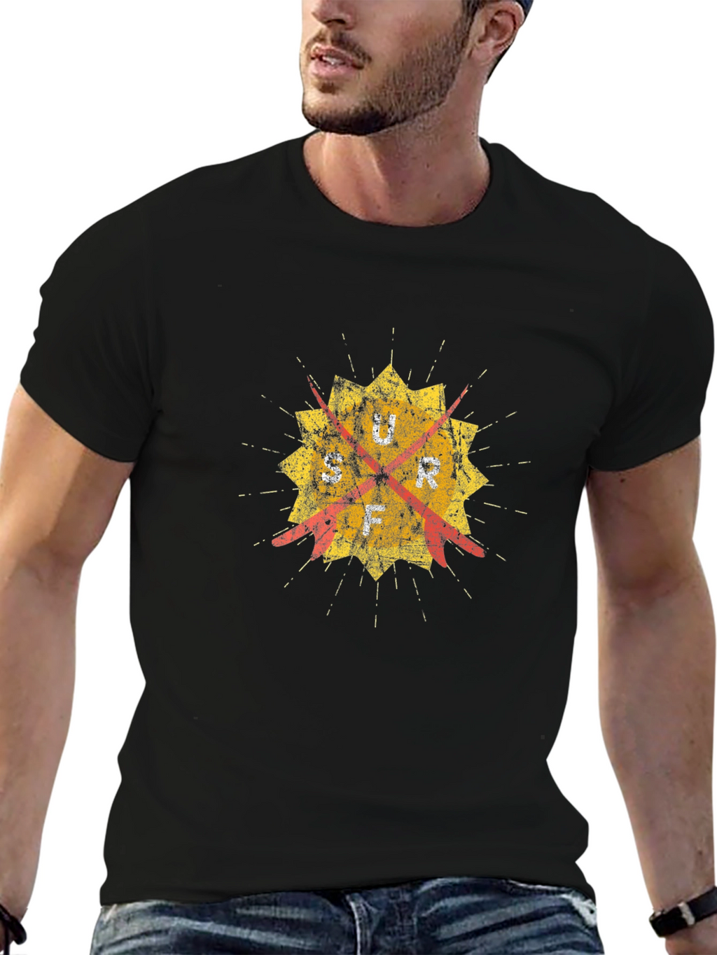 Distressed Graphic Tee - Retro Target Design - Black
