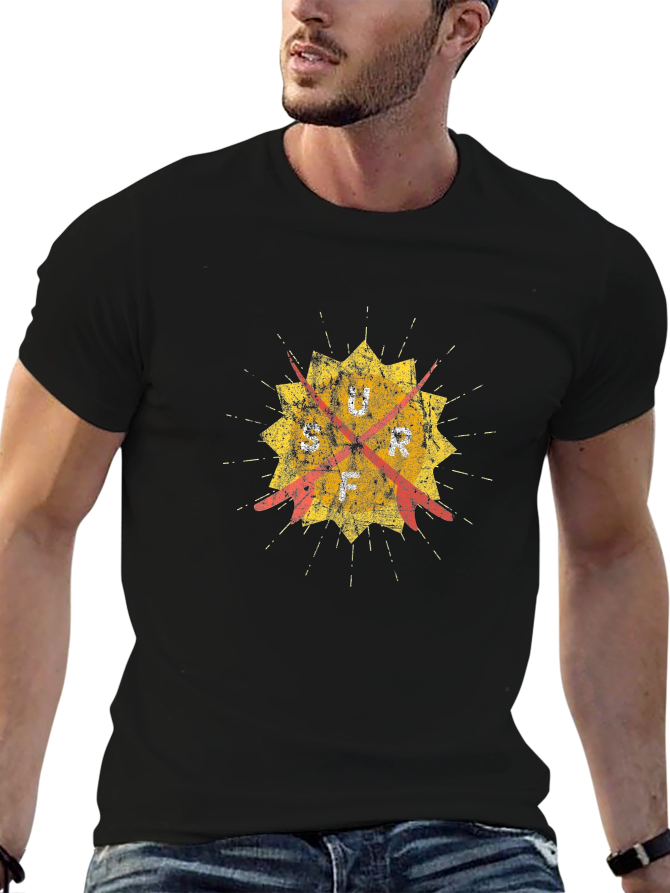 Distressed Graphic Tee - Retro Target Design - Black