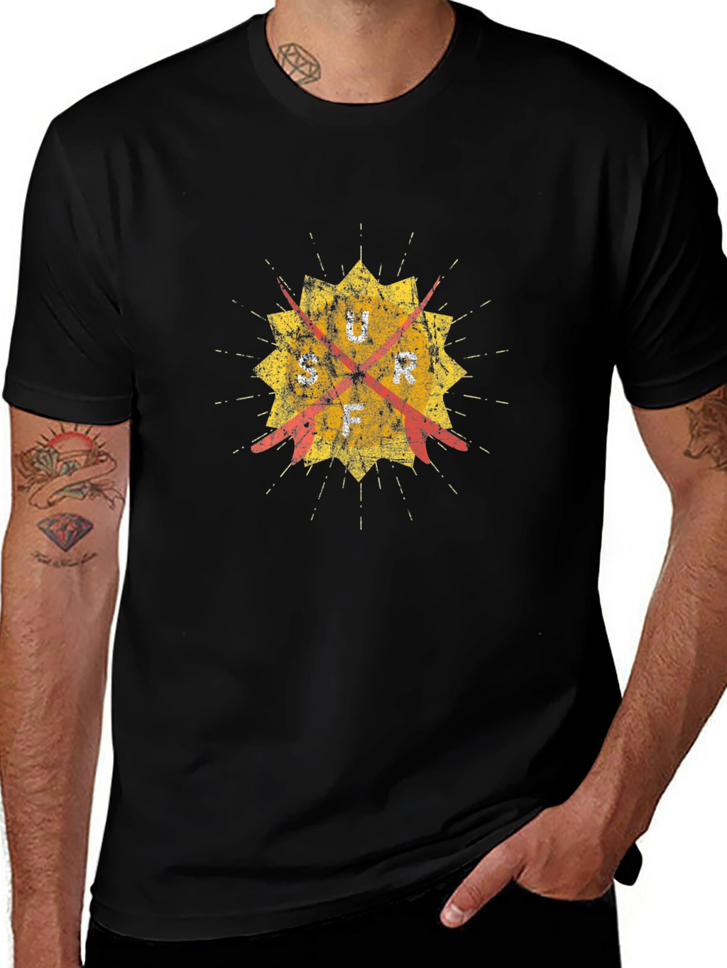 Distressed Graphic Tee - Retro Target Design - Black
