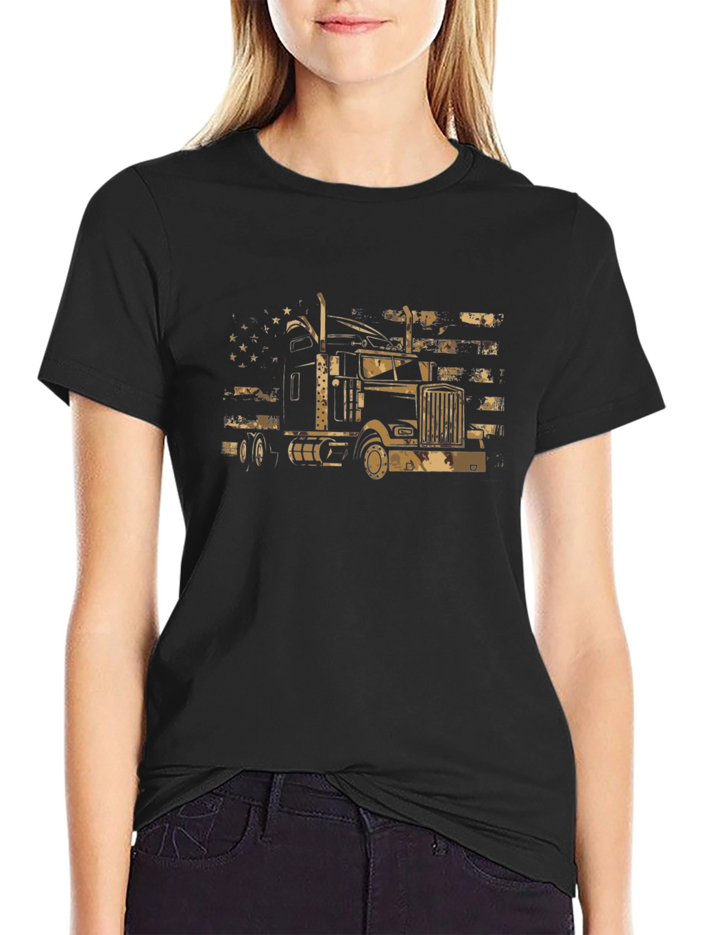 Trucker T-Shirt - American Flag Truck Graphic Tee