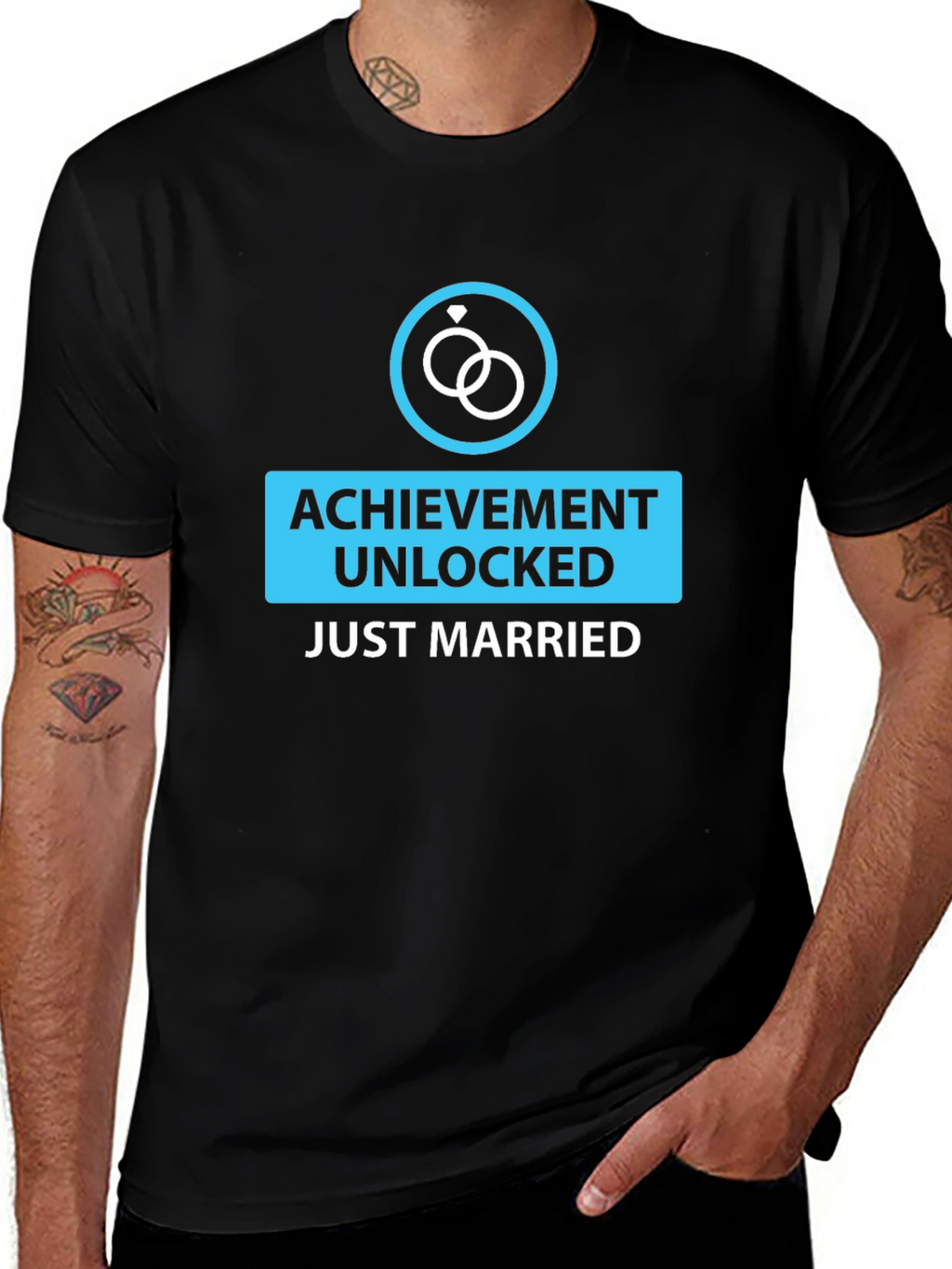 Achievement Unlocked Just Married Black Tee