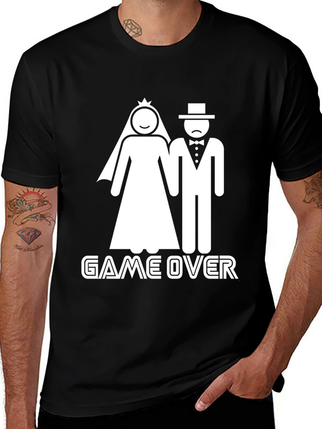 Game Over Wedding Humor Graphic Tee - Black