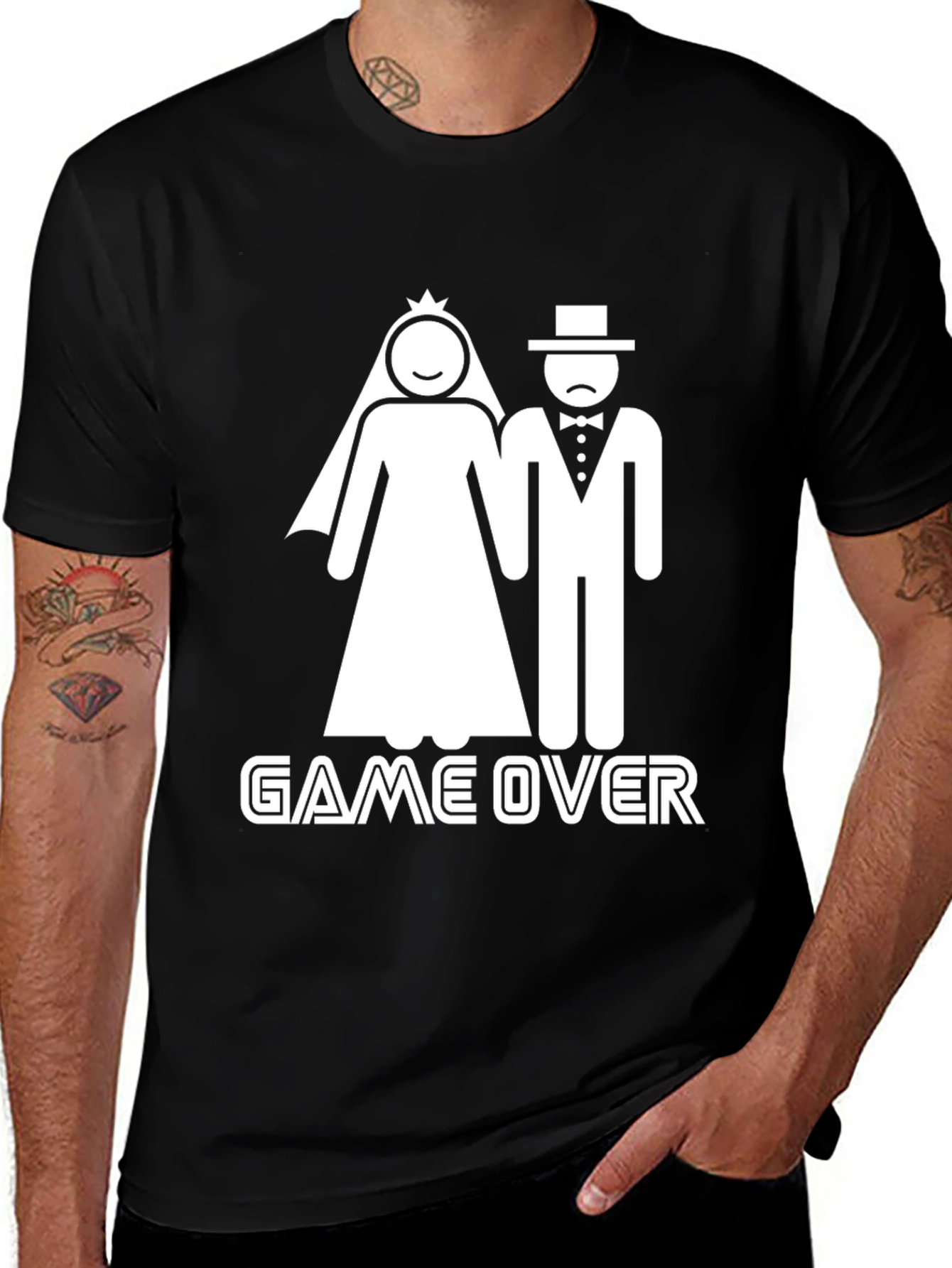 Game Over Wedding Humor Graphic Tee - Black