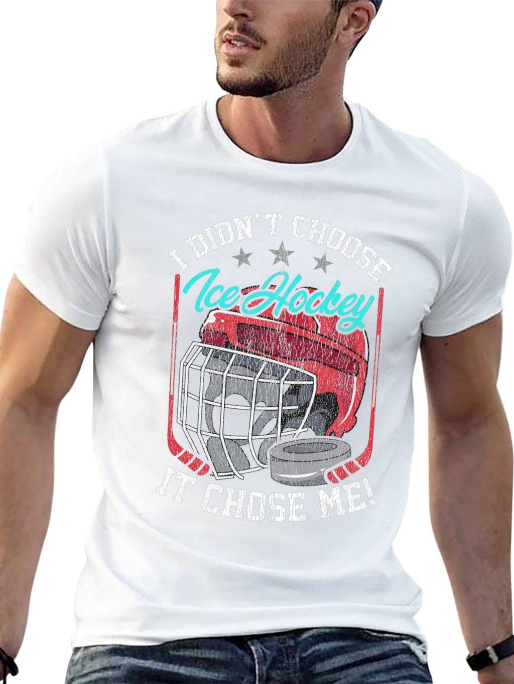 Ice Hockey Chose Me Black Graphic T-Shirt