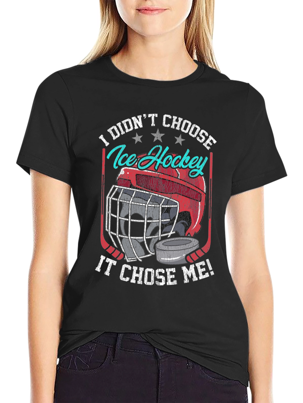 Ice Hockey Chose Me Black Graphic T-Shirt
