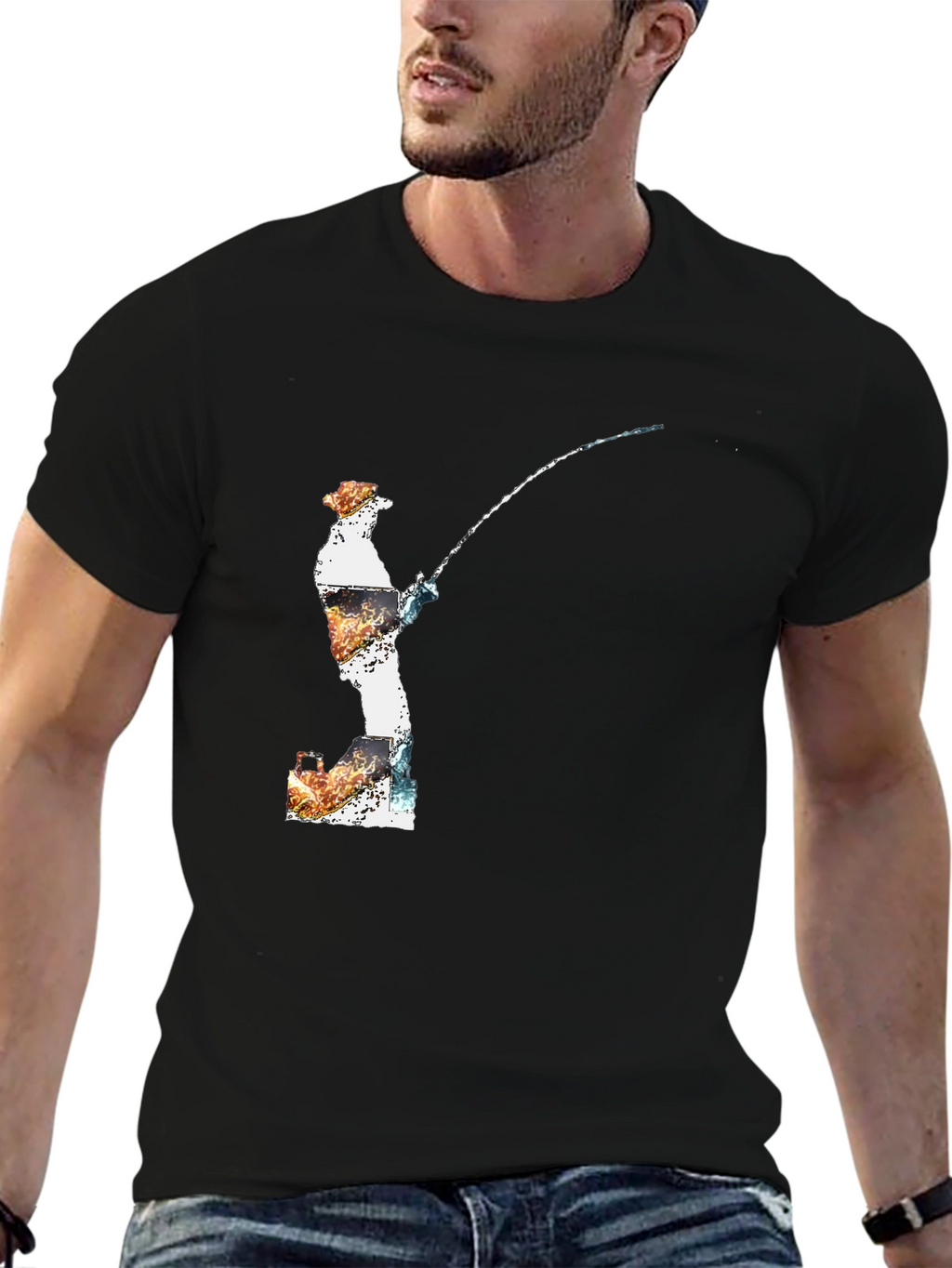 Fisherman Graphic Tee - Black Cotton Blend
