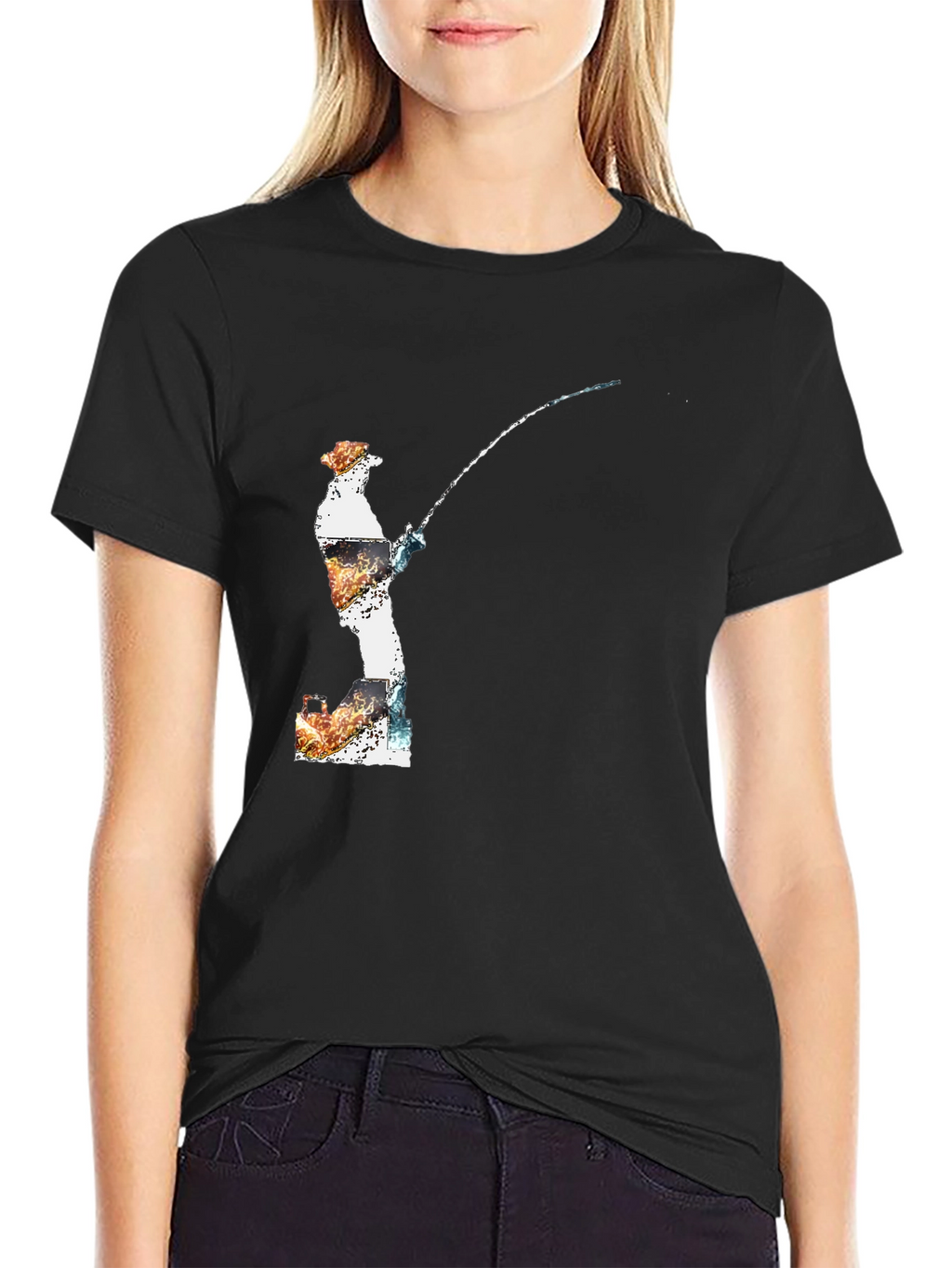 Fisherman Graphic Tee - Black Cotton Blend