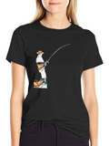 Fisherman Graphic Tee - Black Cotton Blend