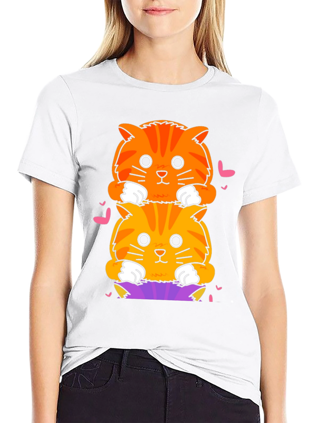 Cute Stacked Cats T-Shirt - Fun Graphic Tee