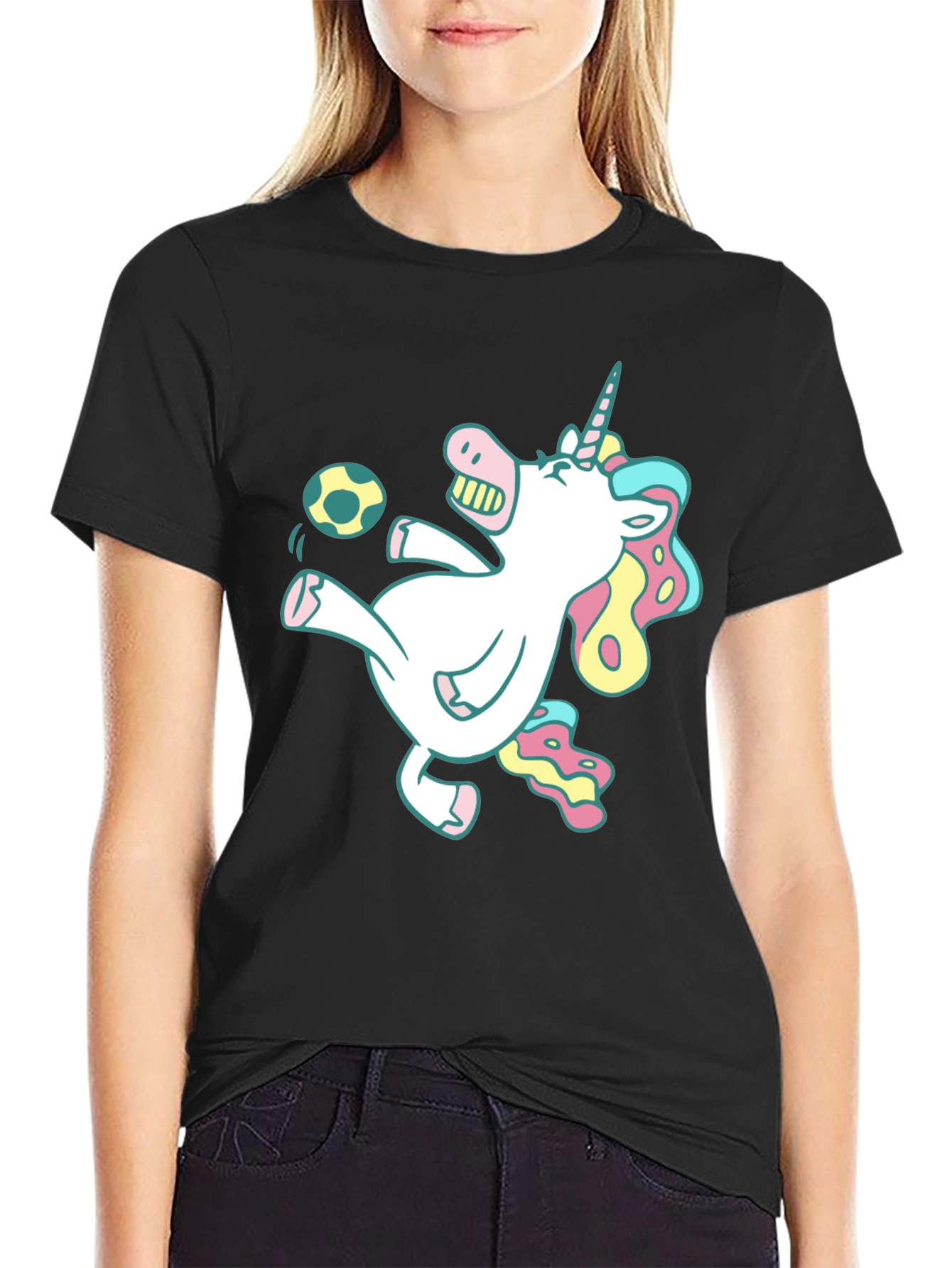 Unicorn Soccer T-Shirt - Black Fun Design
