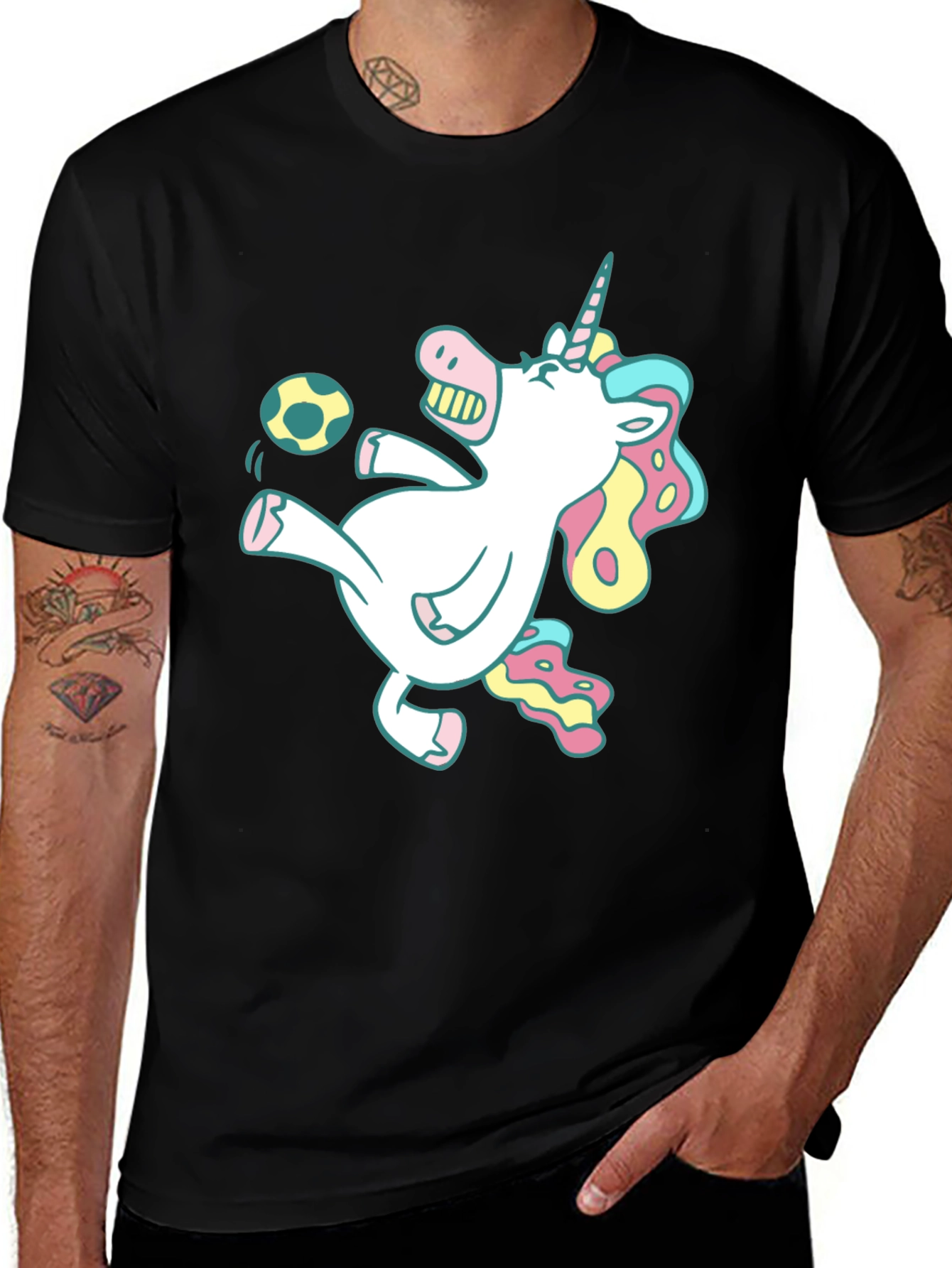 Unicorn Soccer T-Shirt - Black Fun Design