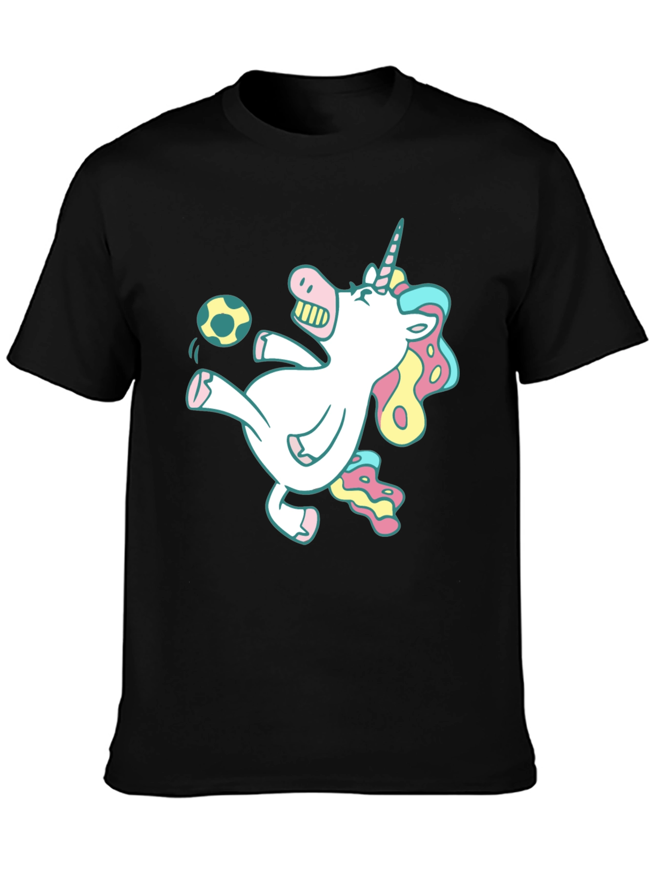 Unicorn Soccer T-Shirt - Black Fun Design