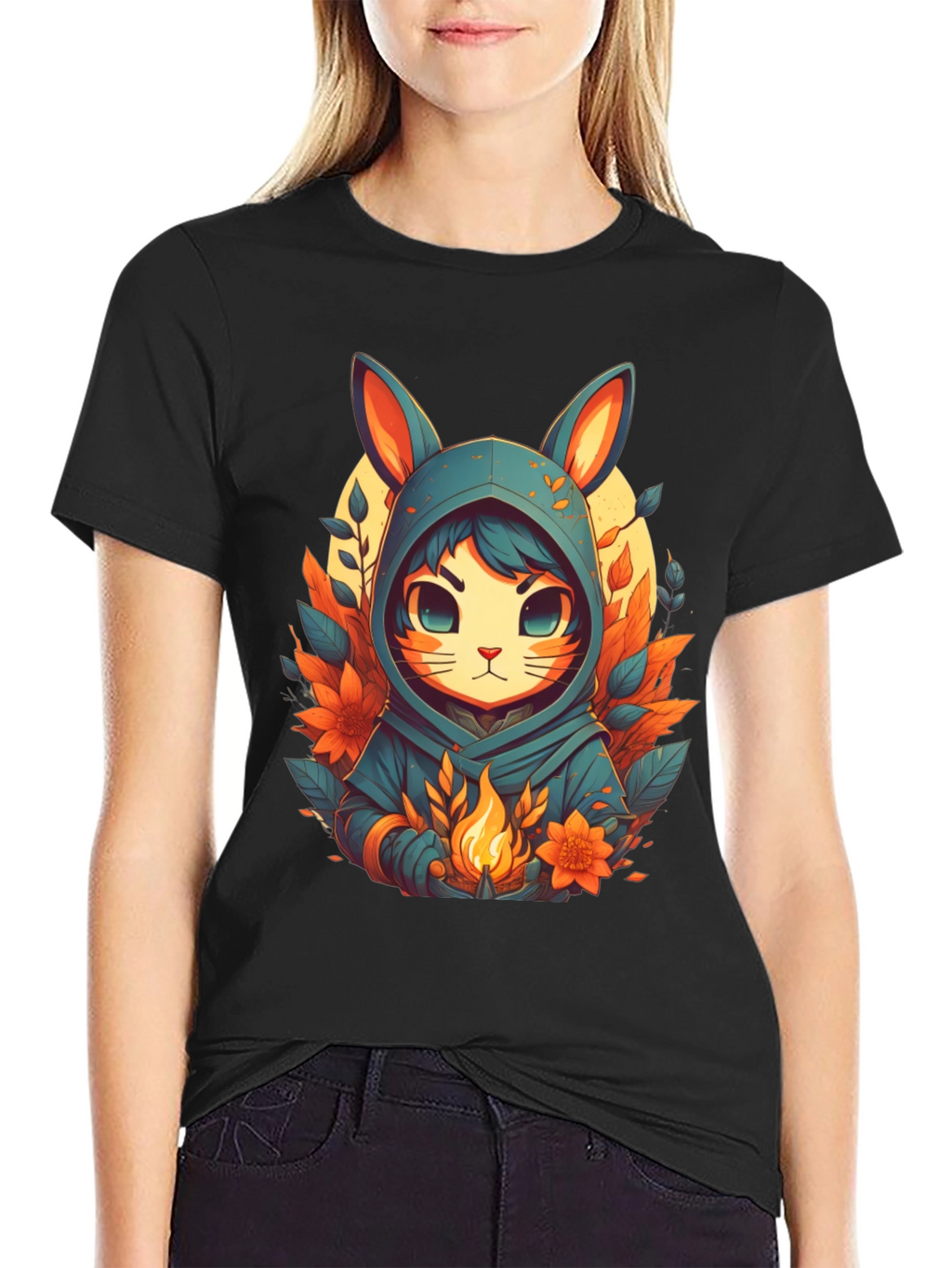Anime Rabbit Hooded T-Shirt