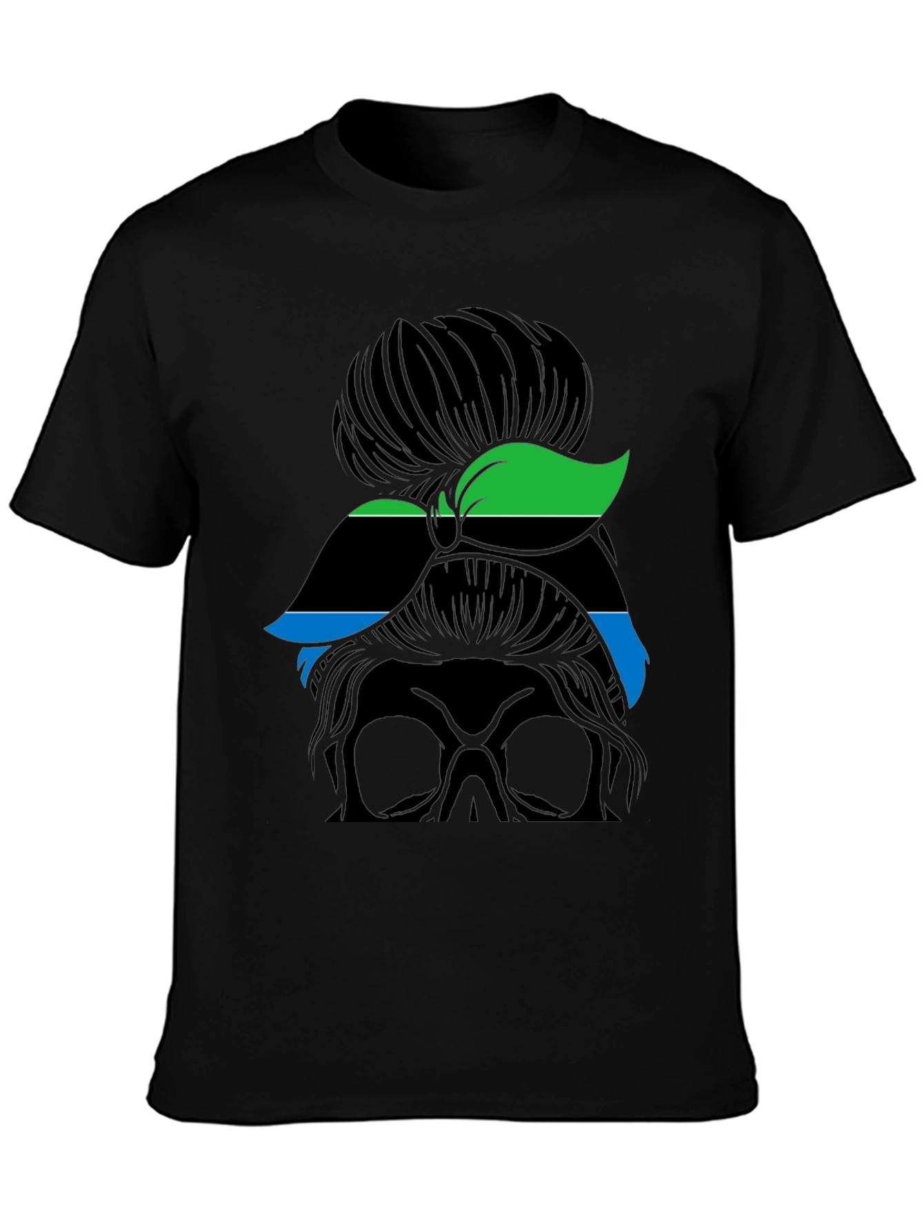 Skull Woman Graphic Tee - Black Crew Neck Casual Shirt