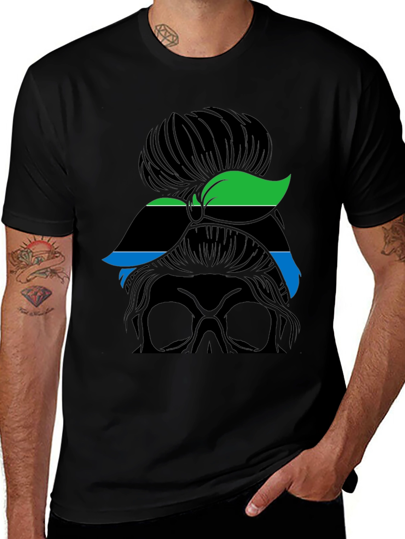 Skull Woman Graphic Tee - Black Crew Neck Casual Shirt