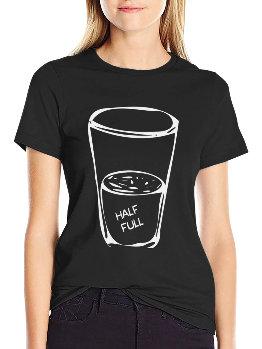 Optimistic Half Full Glass Graphic Tee - Black