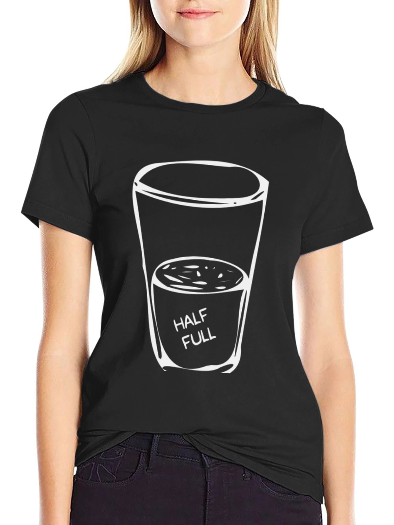 Optimistic Half Full Glass Graphic Tee - Black