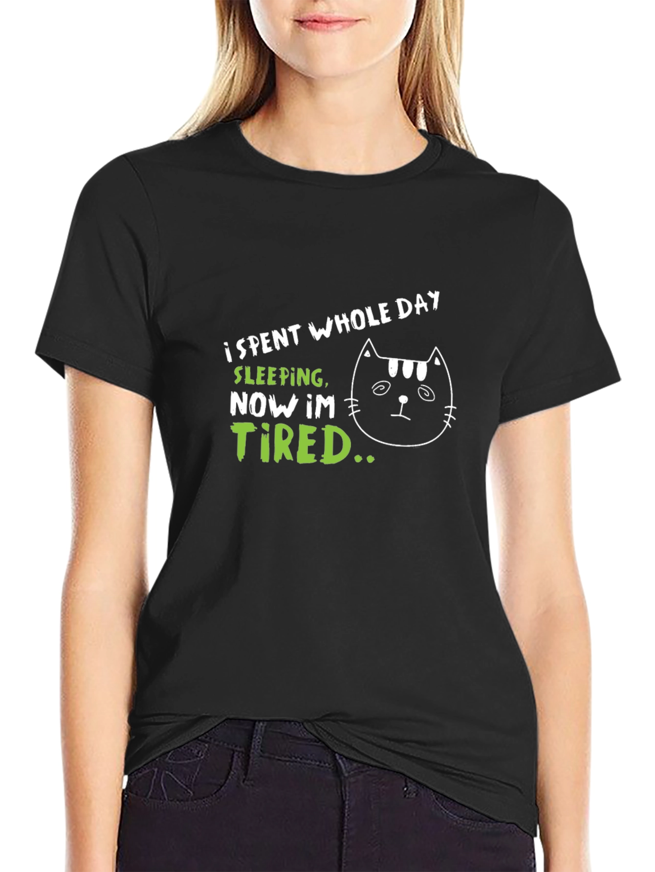 Funny Tired Cat T-Shirt - I Spent Whole Day Sleeping