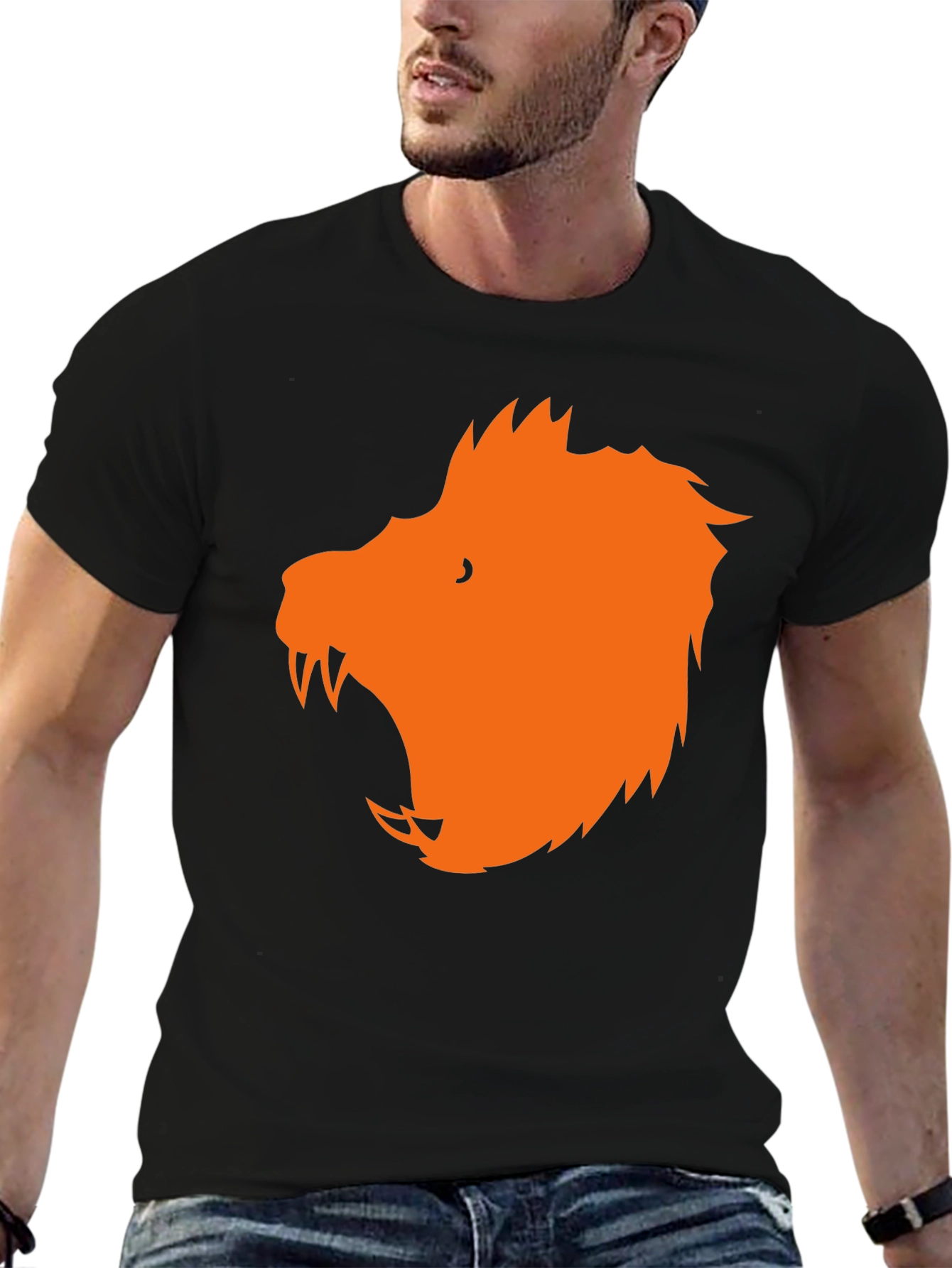 Black T-Shirt with Orange Wolf Graphic