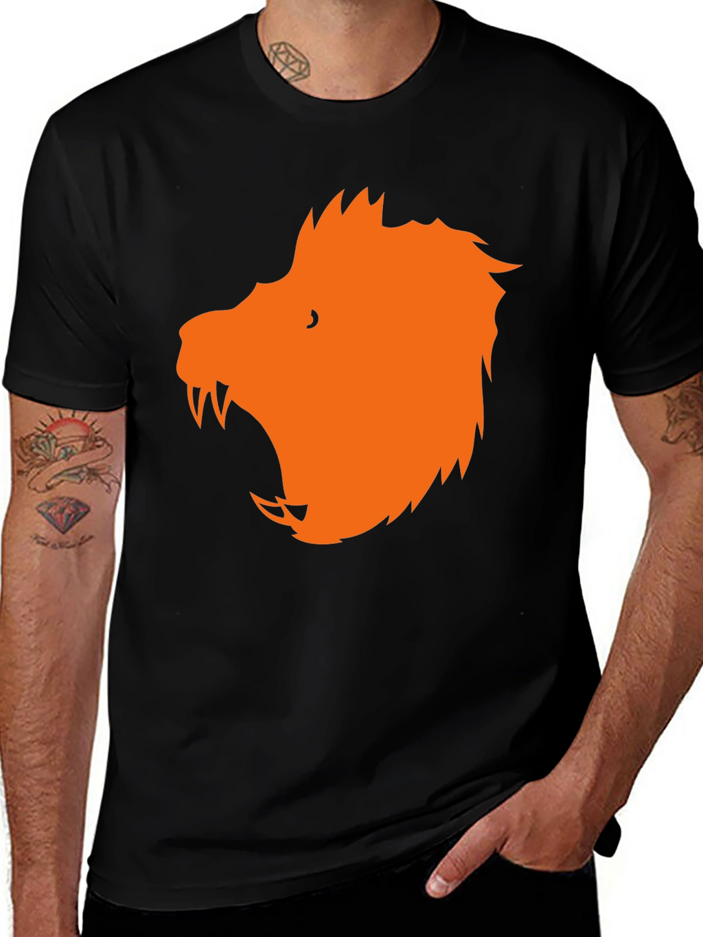 Black T-Shirt with Orange Wolf Graphic