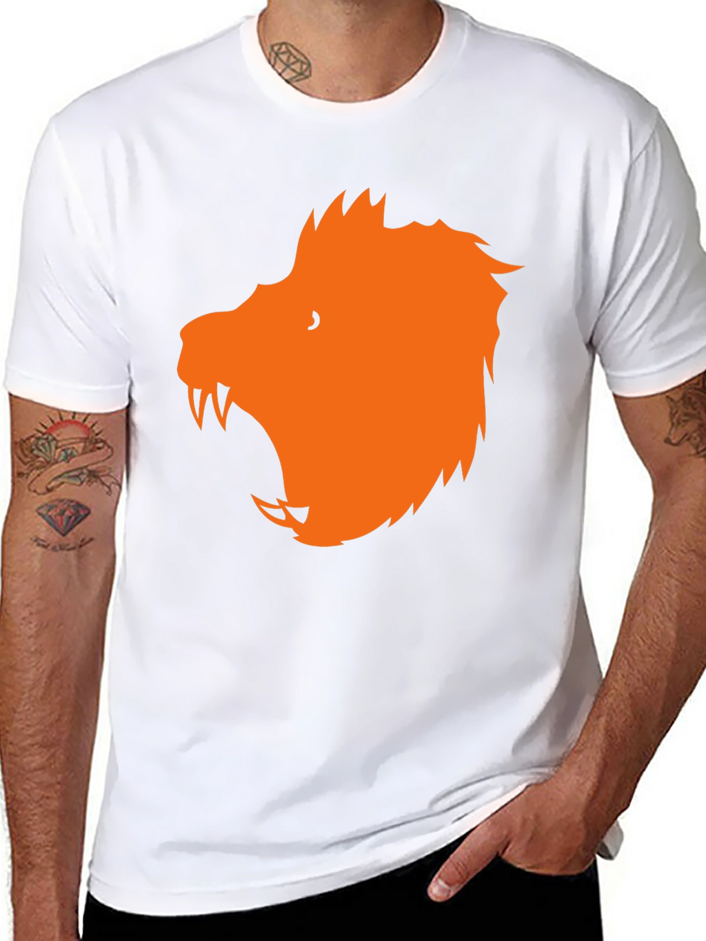 Black T-Shirt with Orange Wolf Graphic