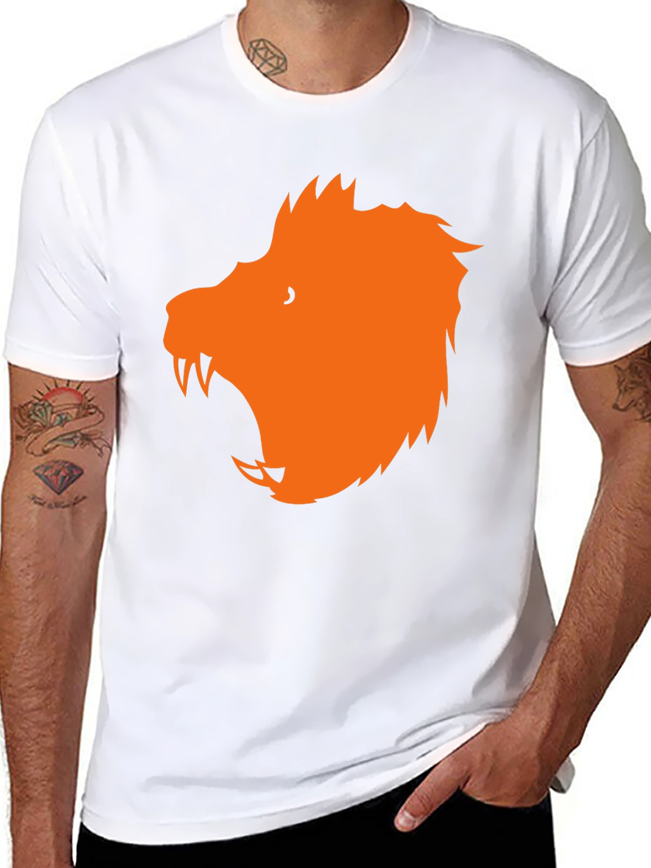 Black T-Shirt with Orange Wolf Graphic