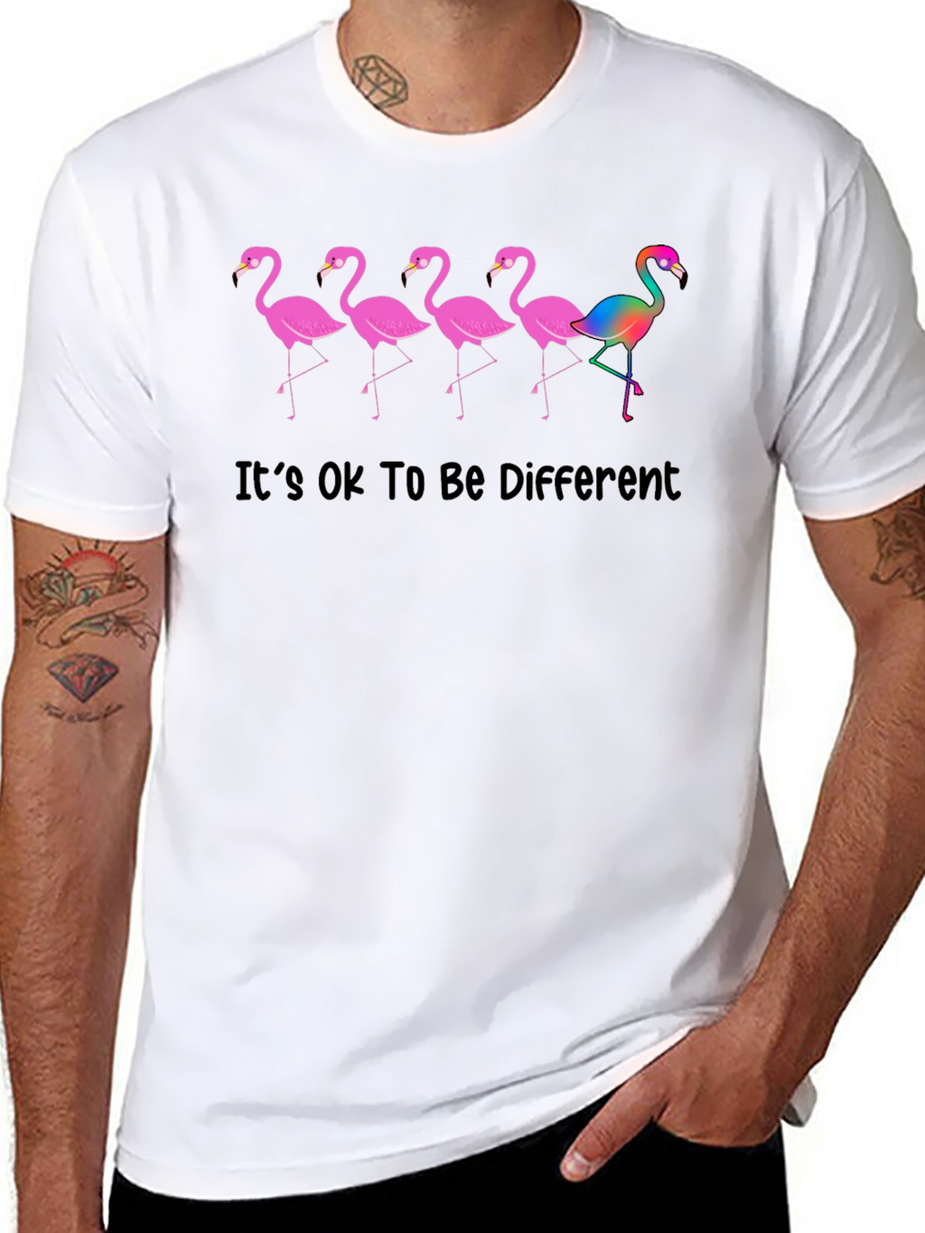 Be Different Flamingo Graphic Tee - Black Cotton