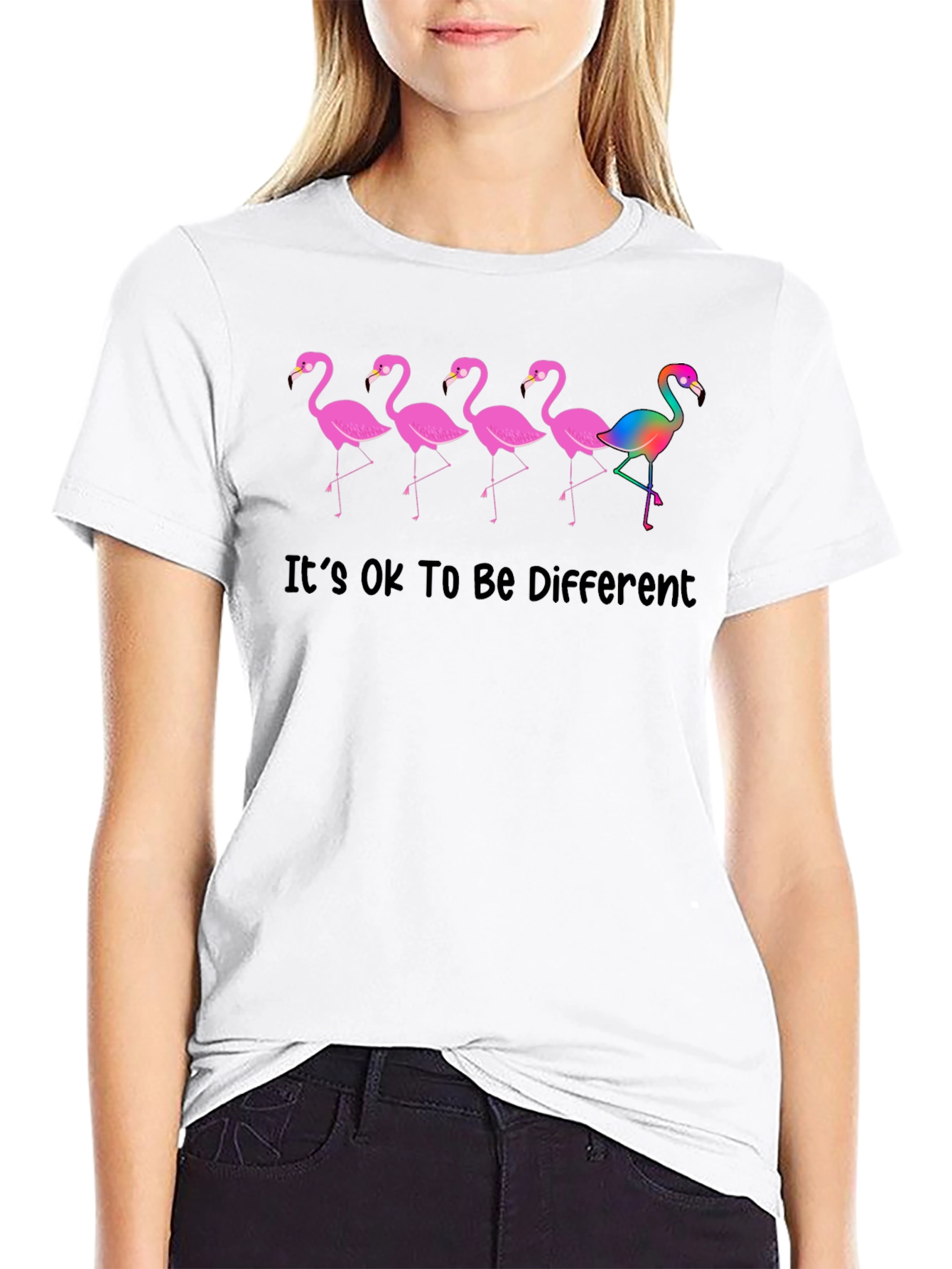 Be Different Flamingo Graphic Tee - Black Cotton